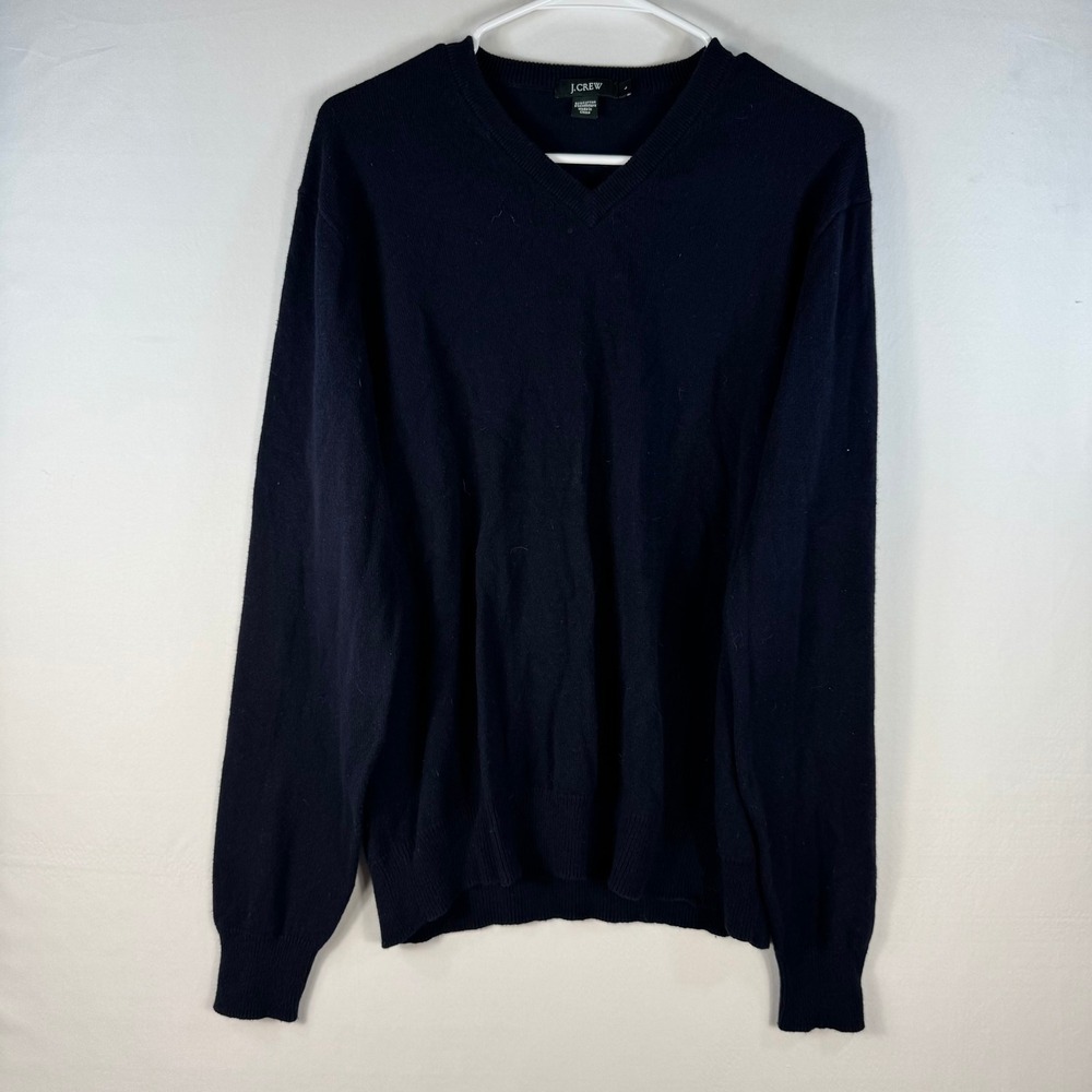 J.Crew Mens Navy Blue Cotton Cashmere V-Neck Sweater Size L 70192 FA 06
